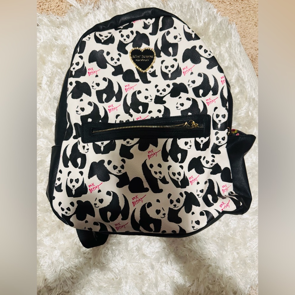 Betsey Johnson Black and White Panda Heart Backpack